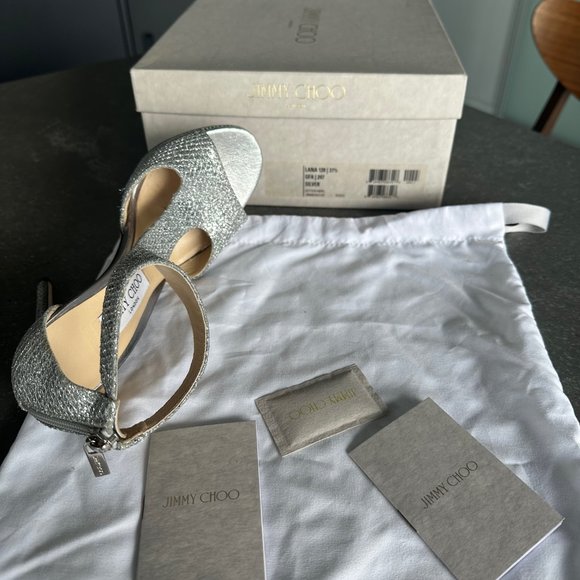 Jimmy Choo LANA 120 Silver Shoes 37.5 - Picture 8 of 9